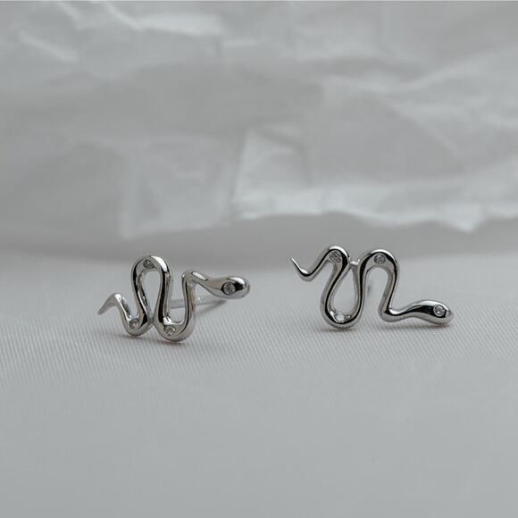 Sterling Silver Snake Stud Earrings: Gold-Plated Serpent Jewelry - Picture 5 of 7